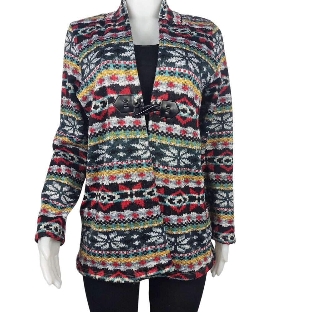 One World Native Southwestern Print Multi-Colored Knit Jacket Wearable Art Sz XL
